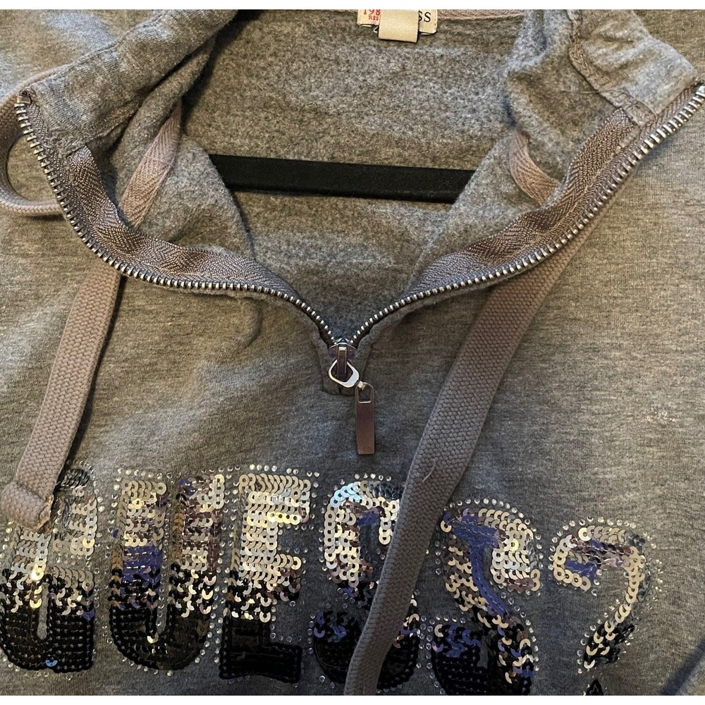 Guess Hooded Jacket Sparks Y2k Medium Spell out Sequin - Picture 6 of 9